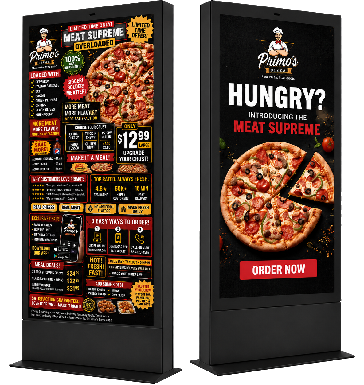 Pizza DOOH comparison - Busy vs Clean